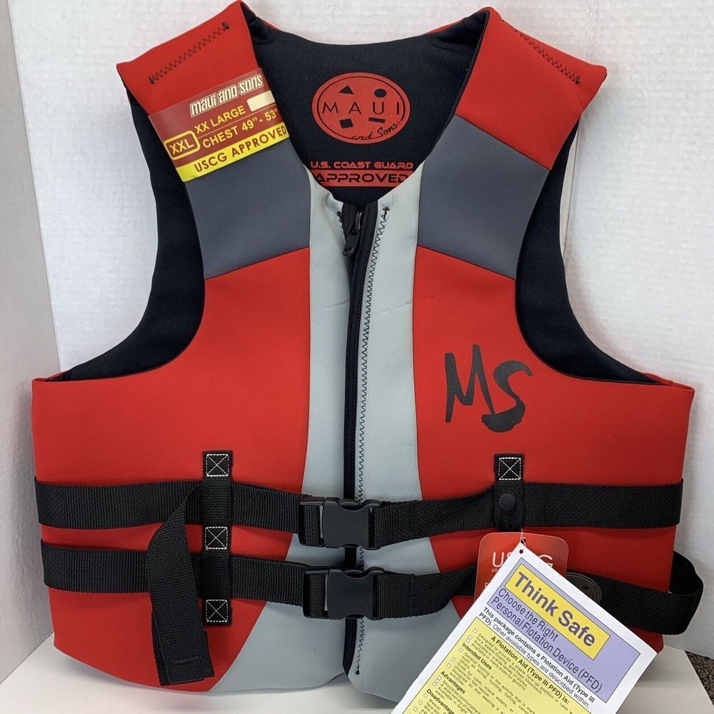New-Maui And Sons Floatation Aid Type III PFD Life Vest Adult XXL Coast Guard